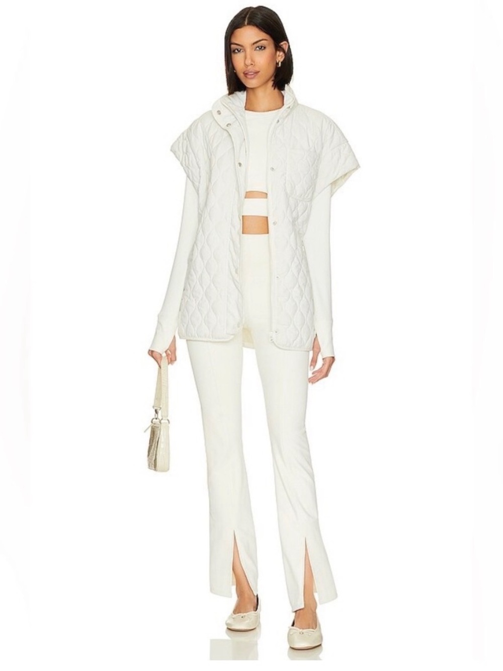 Beach Riot Quilted Glenn Vest White Cap Sleeve Belted Puffer Jacket XL
